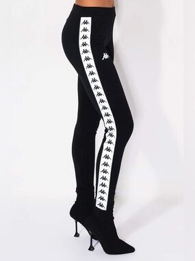 Kappa Logo Tape Black Leggings Pants XS Y2K Sporty Streetwear